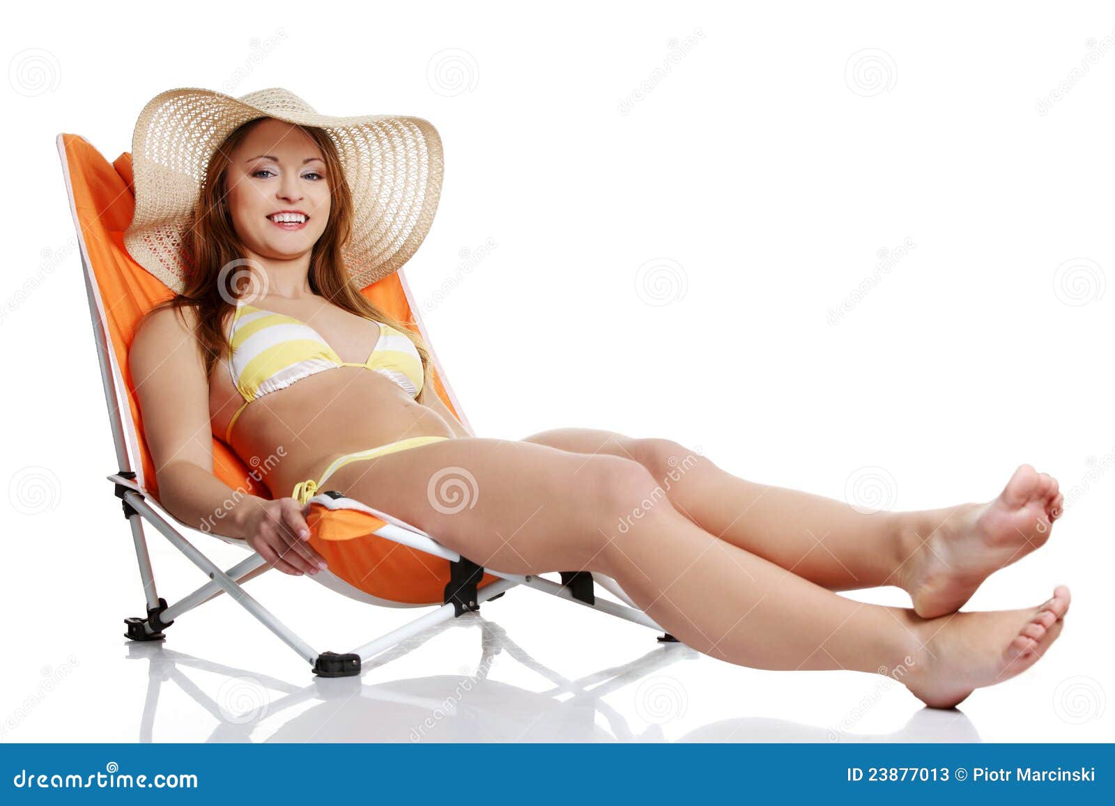Young Woman Lying On Orange Sunbed Stock Photos Image 23877013