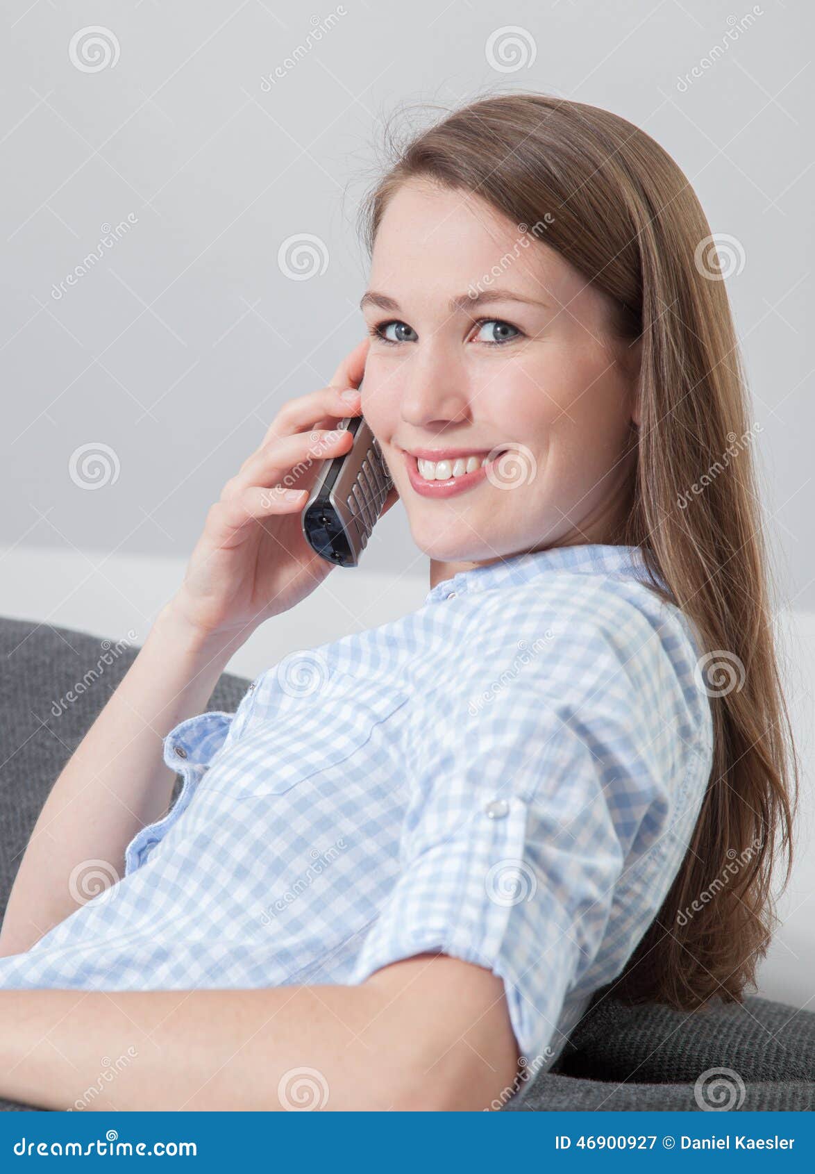 Young Woman Making Phone Call at Home Stock Image - Image of making