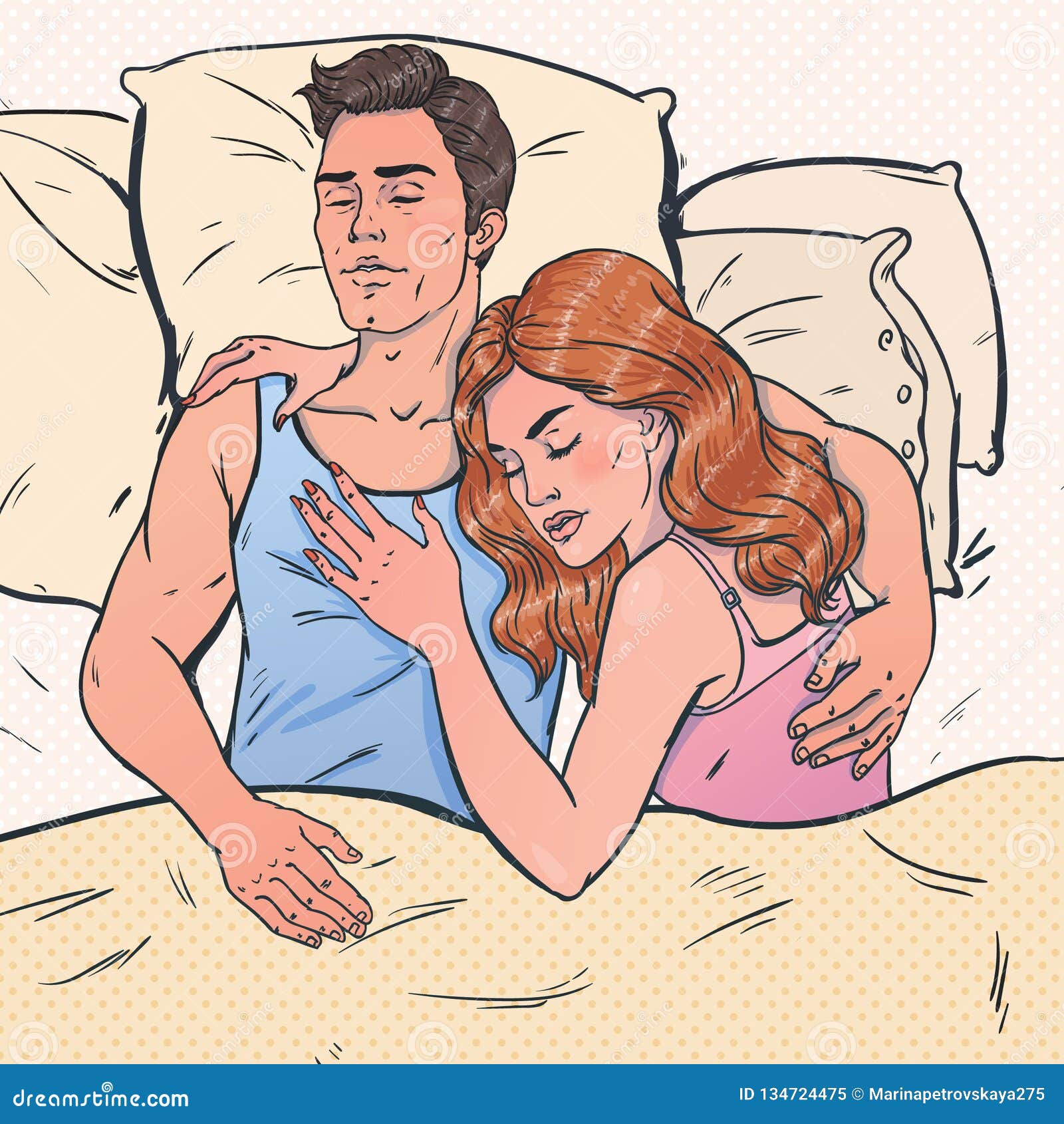 Continuous one line drawing couple in bed man Vector Image