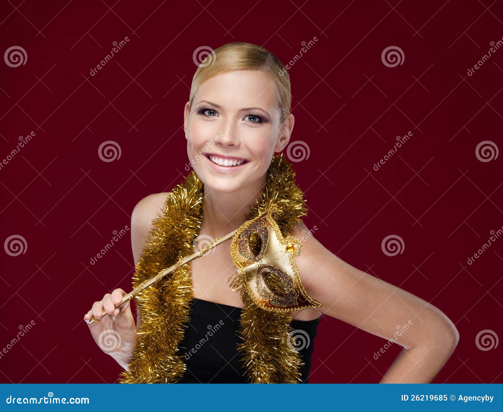 Young Woman with Masquerade Mask and Tinsel Stock Image Image of cute