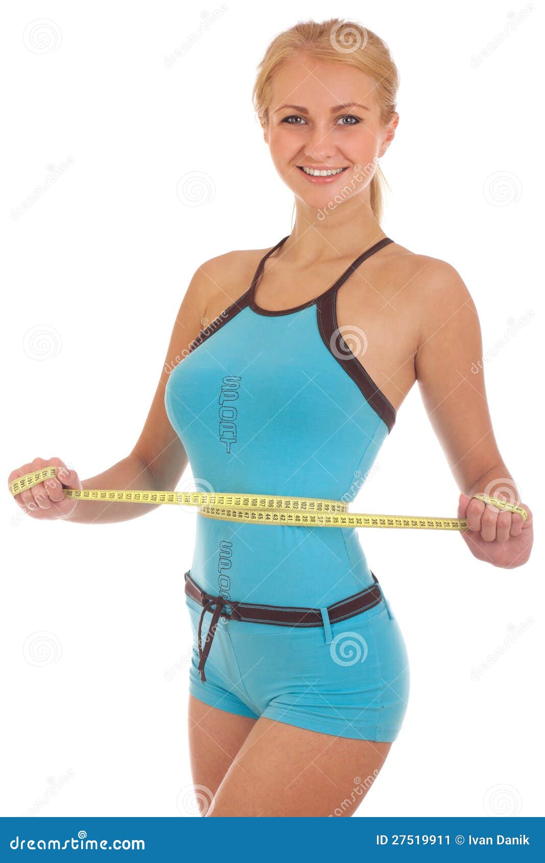 Young Woman Measuring Perfect Shape Of Her Body Stock ...