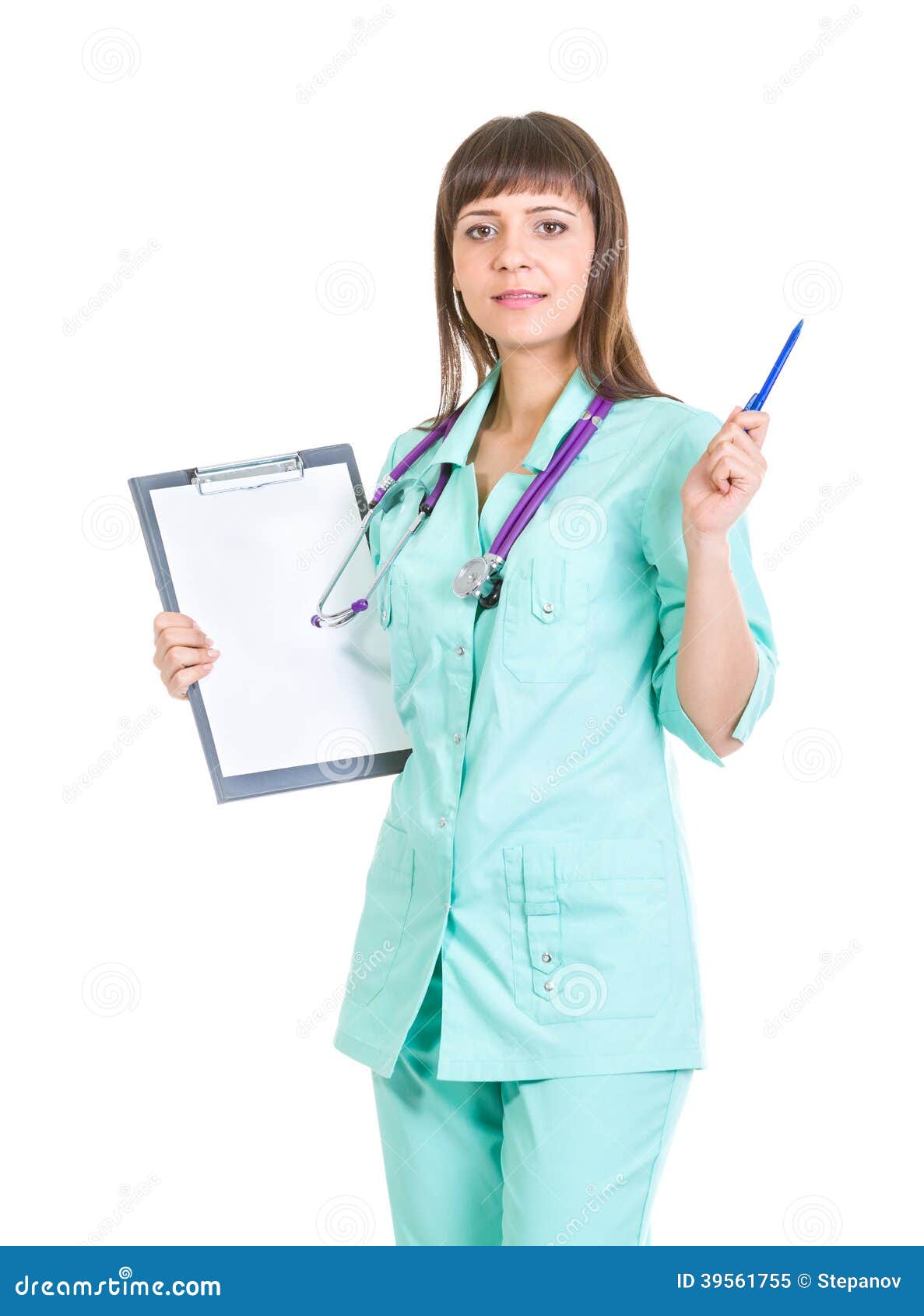Young woman medical doctor with notebook. Young woman medical doctor or nurse writing something in notebook with copy space for text.