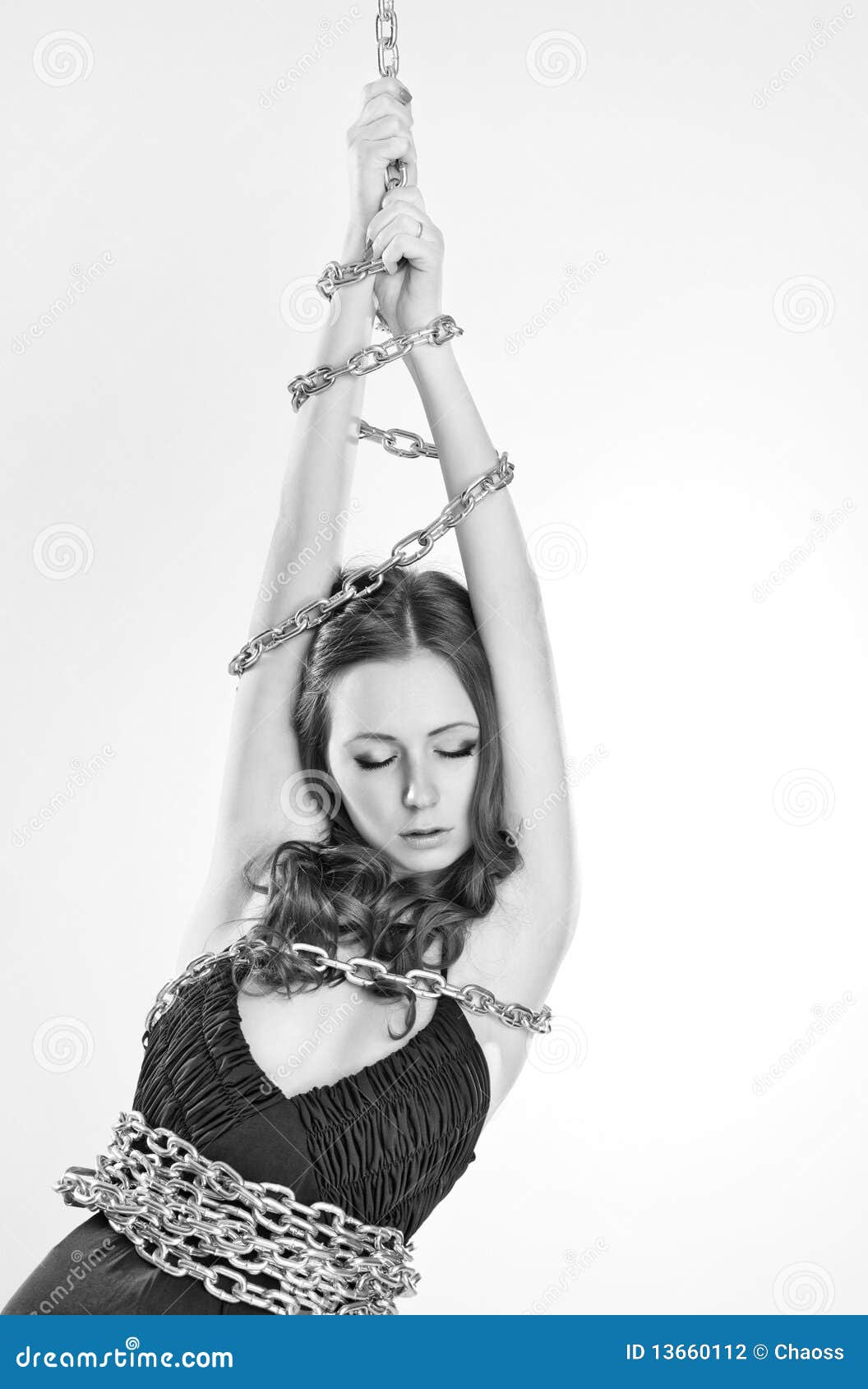 Young Woman with Metal Chain Stock Photo Image of eyes, hands 13660112