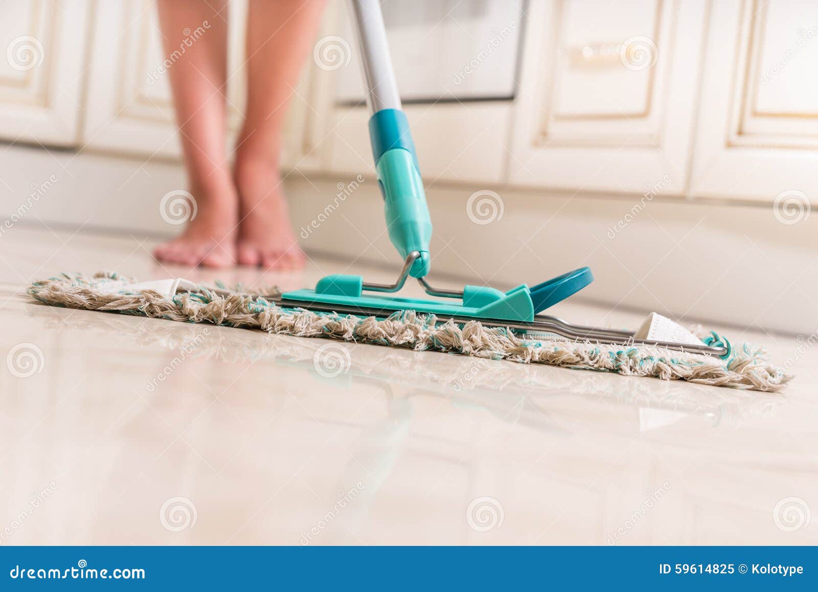 Young Woman Mopping Kitchen Floor Stock Image Image of closeup, housework 59614825