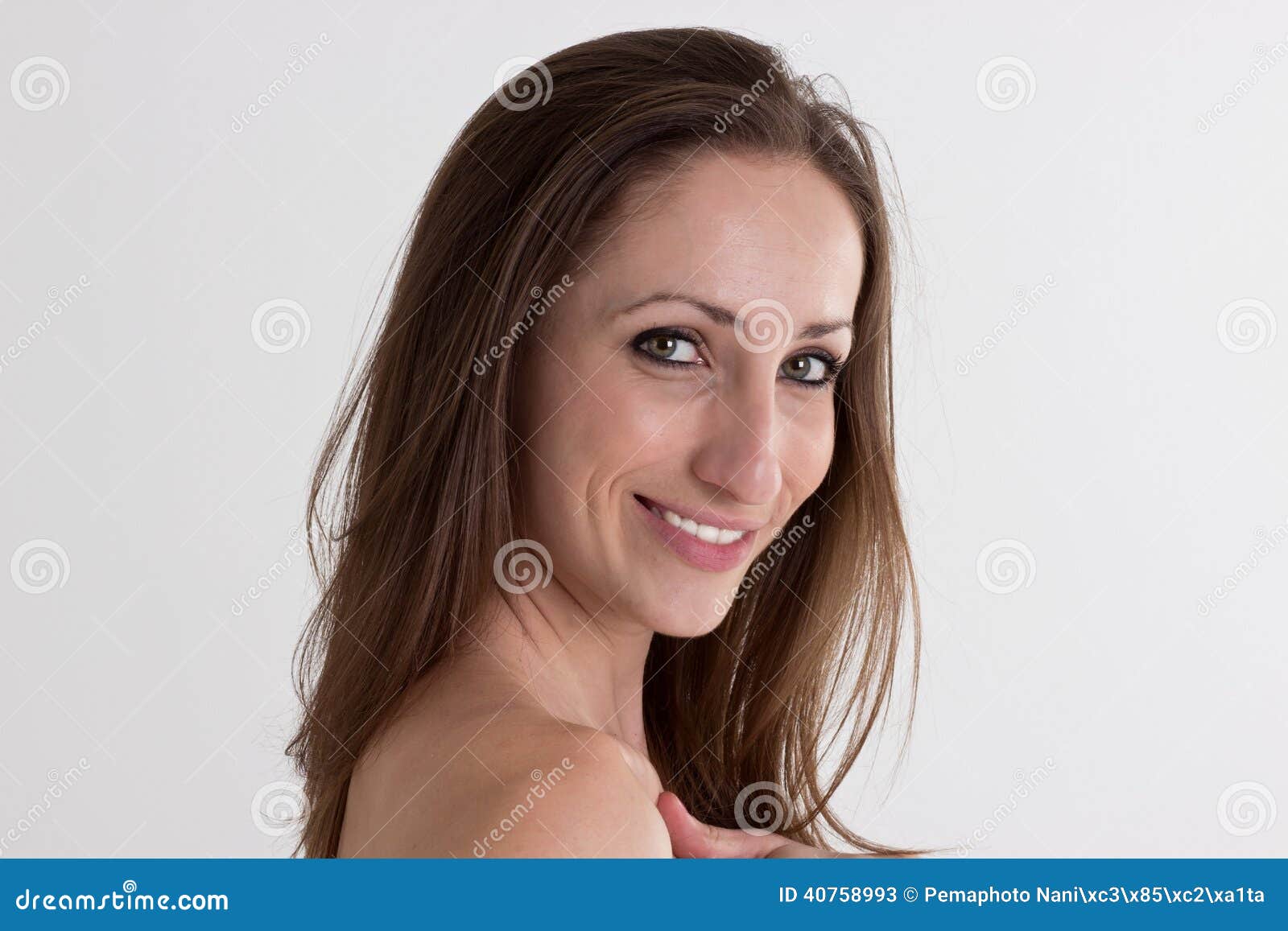 Beautiful Woman Face Portrait Happy Naked Shoulders Stock 