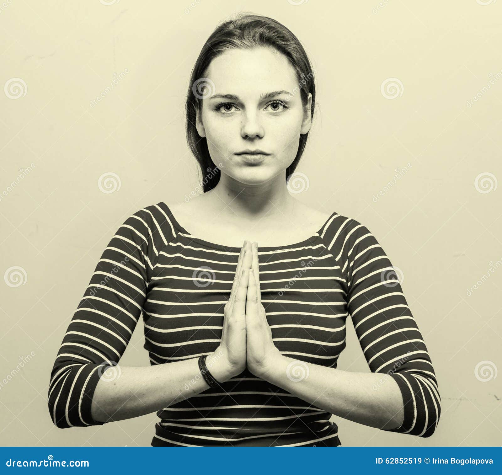 Woman In Namaste Gesture Close Up, Practicing Yoga And Meditation ...