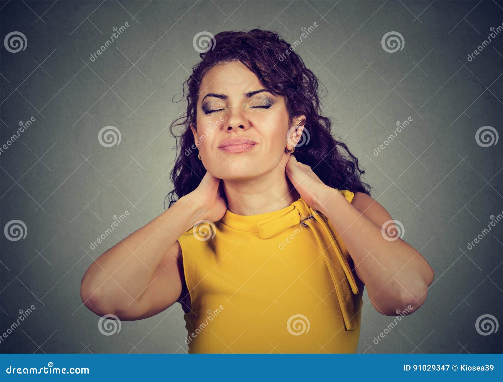 Young woman with neck pain stock image. Image of human 91029347