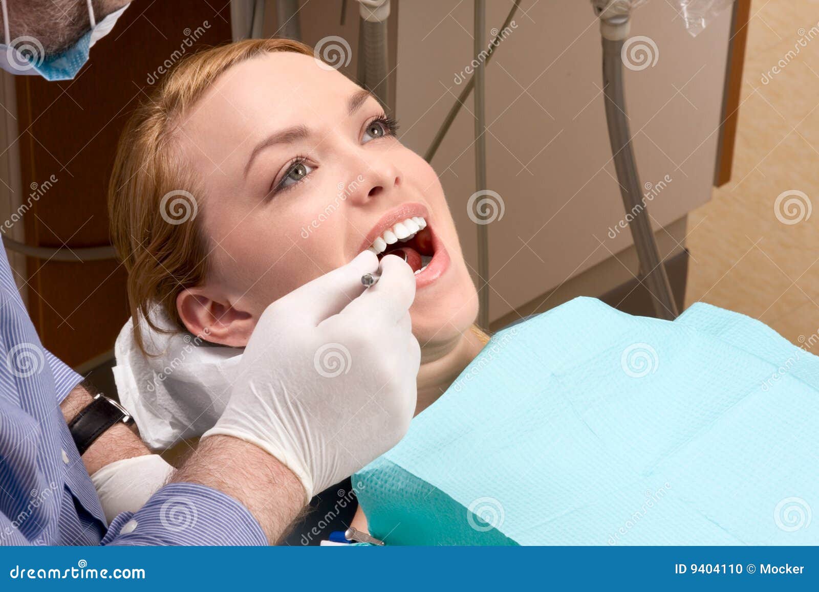 Young Woman With Open Mouth During Dental Checkup Stock Photo Image