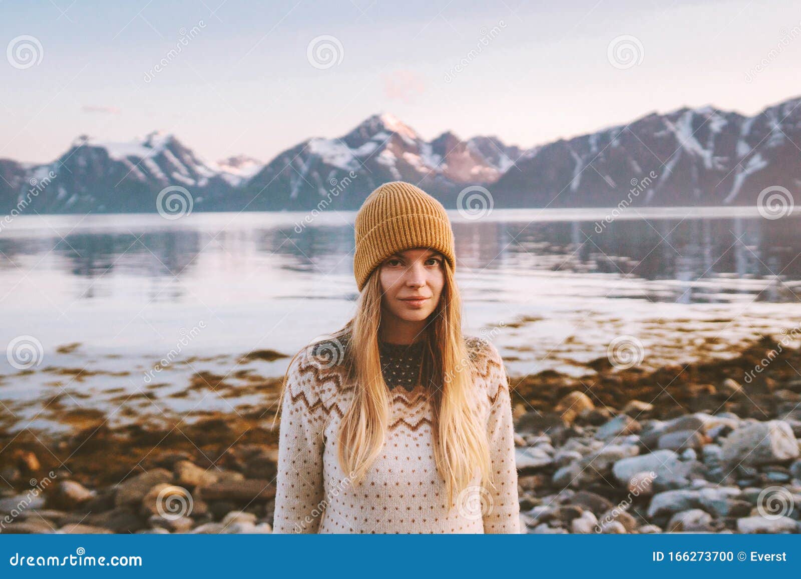 Young Woman Outdoors Travel Adventure Vacations in Norway Stock Photo ...