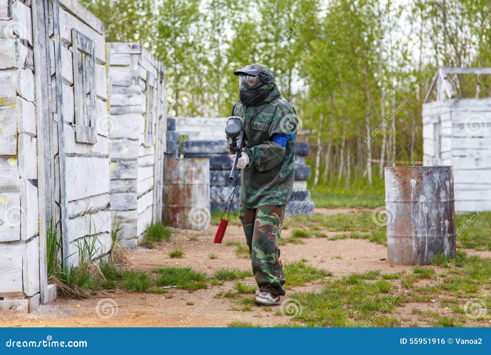 Young Woman with Paintball Marker on Training Stock Photo Image of