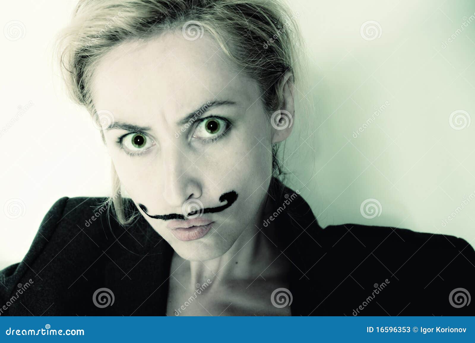 Young Woman with Painted Mustache Wearing Jacket Stock Image Image of