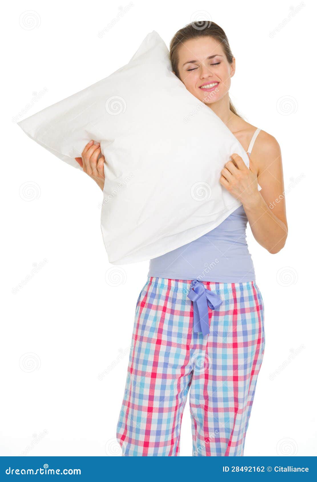 Young Woman In Pajamas Enjoying Cosy Pillow Stock Photo Image Of