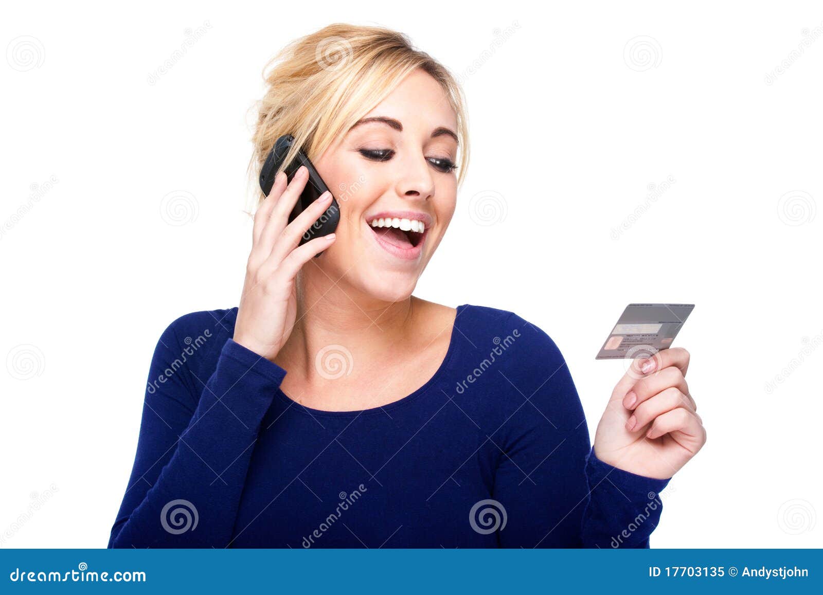 Young Woman Paying By Credit Card And Cell Phone Stock Image - Image of happy, cute: 17703135