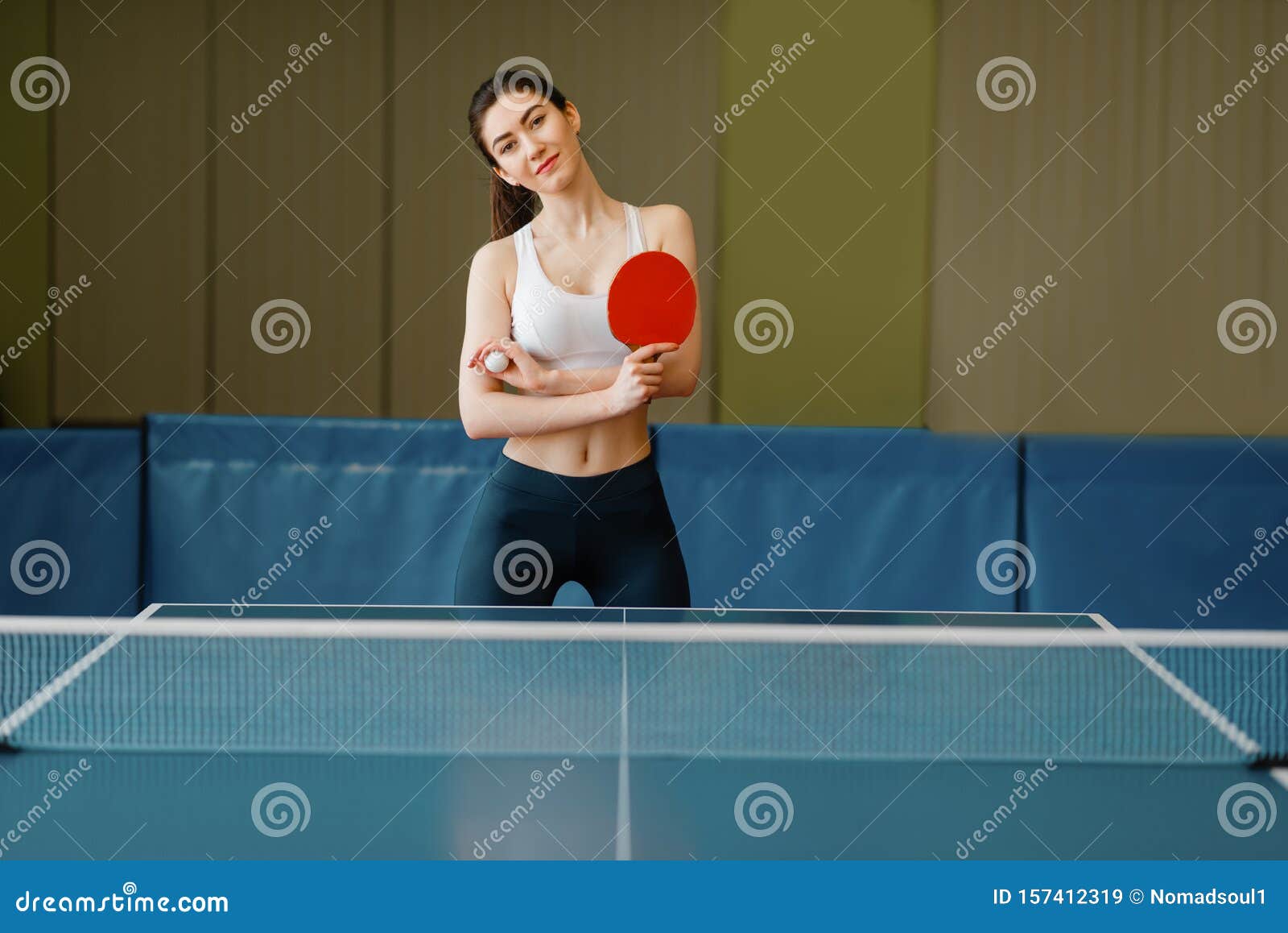 Young Woman  With Ping  Pong  Racket At The Table Stock Image 