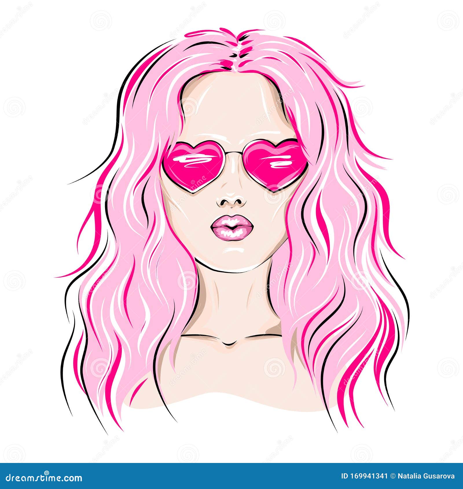 Young Woman with Pink Hair Wearing Heart-shaped Glasses Stock ...