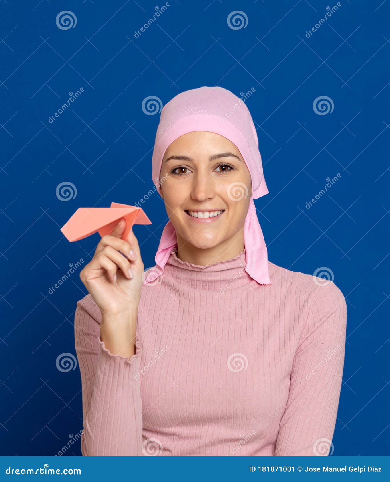 Young Woman with Pink Scarf on the Head Stock Image - Image of flight ...