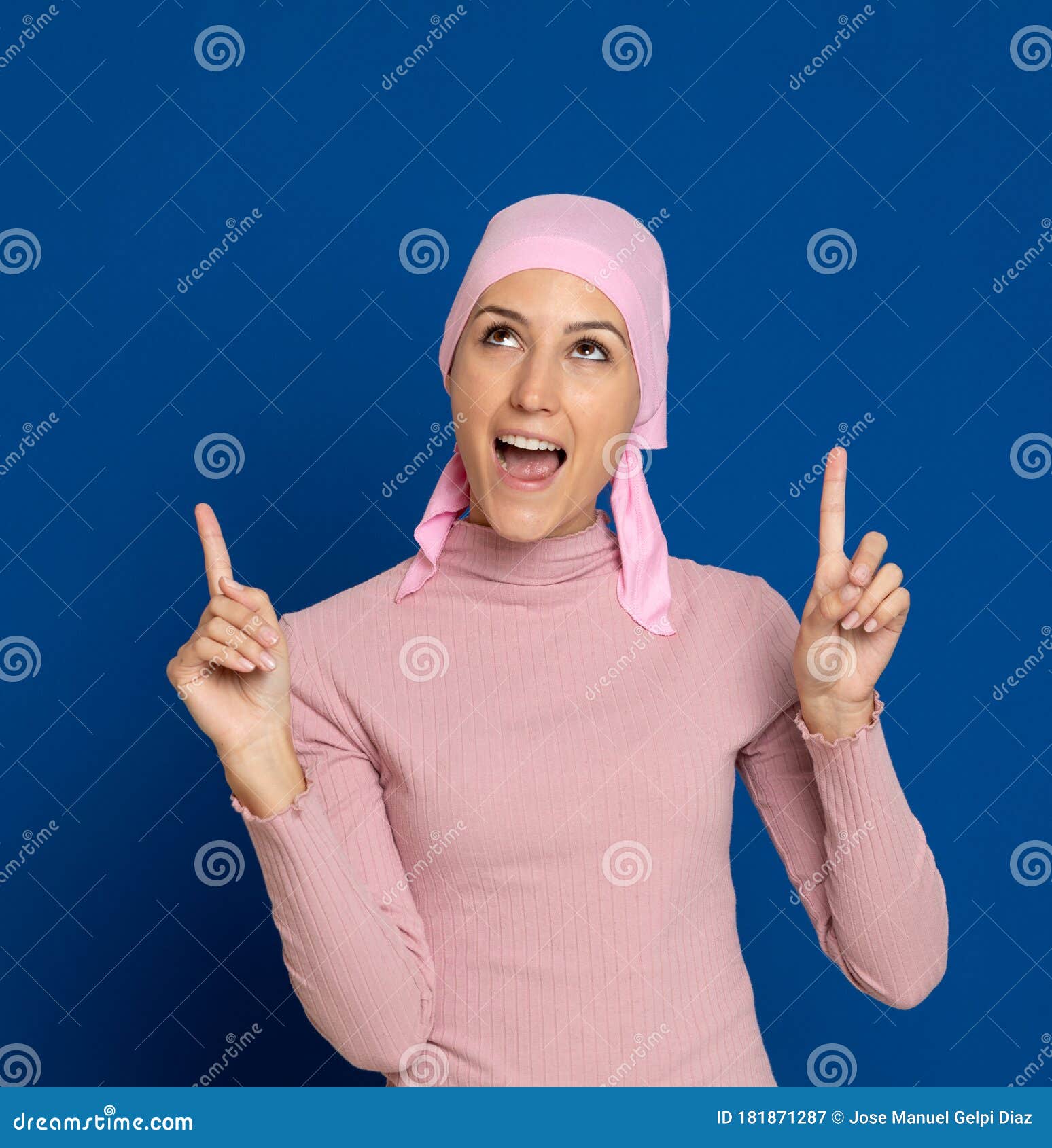 Young Woman with Pink Scarf on the Head Stock Image - Image of blue ...