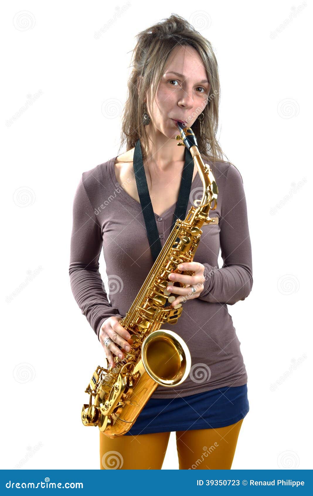 Young Woman Playing the Saxophone Stock Image Image of side, hair