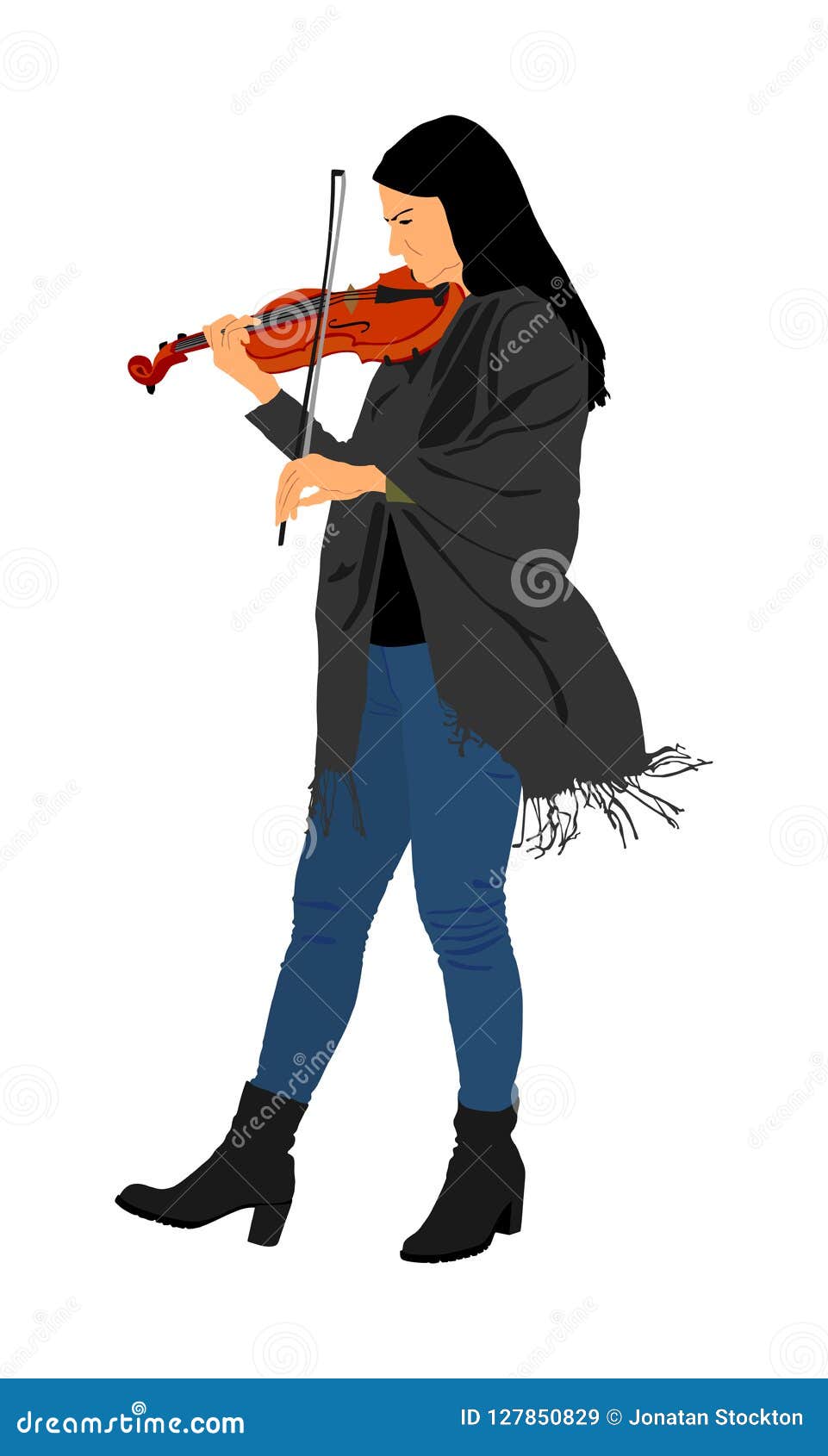 vaccination udarbejde Biprodukt Young Woman Playing Violin , Isolated on White Background. Street Artist  Girl Performer Stock Illustration - Illustration of drawn, body: 127850829