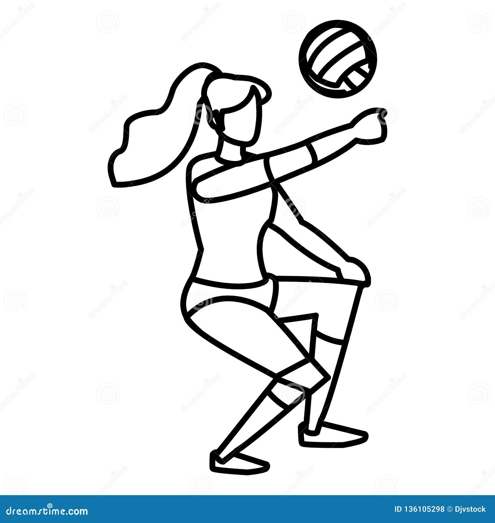 Young Woman Playing Volleyball Stock Vector - Illustration of activity ...