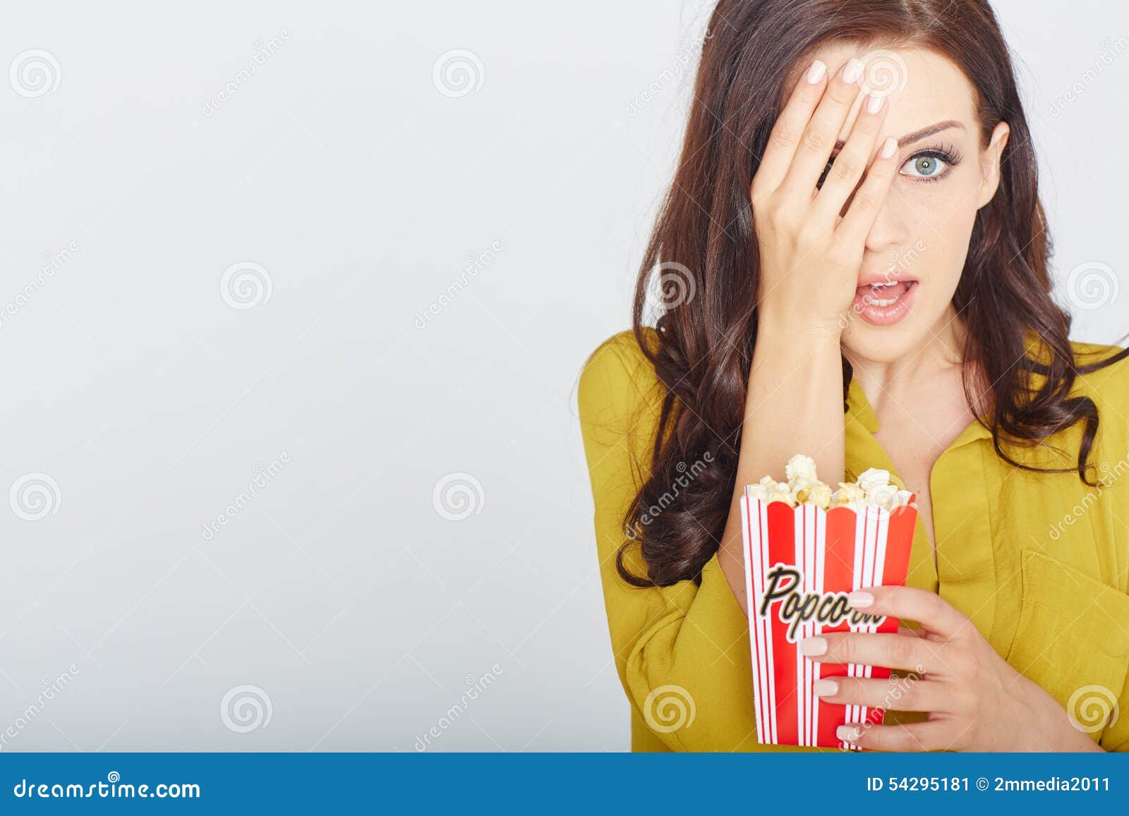 Young woman with popcorn stock image. Image of fresh 54295181