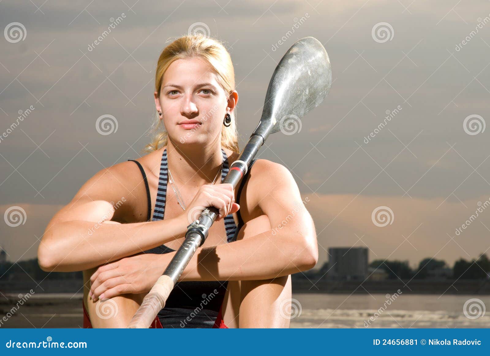 Young Woman Posing with Kayak Paddle Stock Image Image of posing