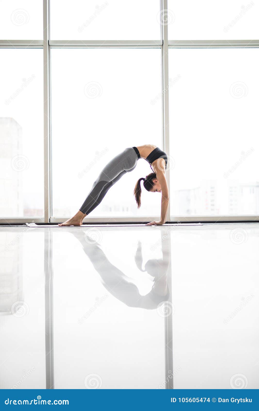 Young Attractive Woman Practicing Yoga, Stretching In Elbow Bridge