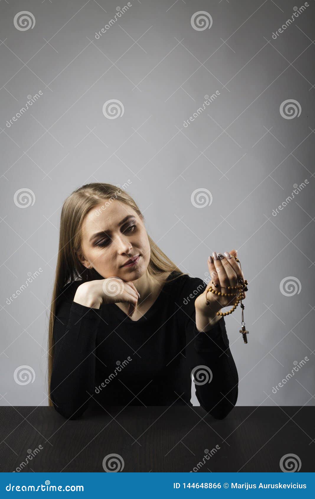 Young Woman is Praying with Rosary Beads Stock Photo - Image of pray
