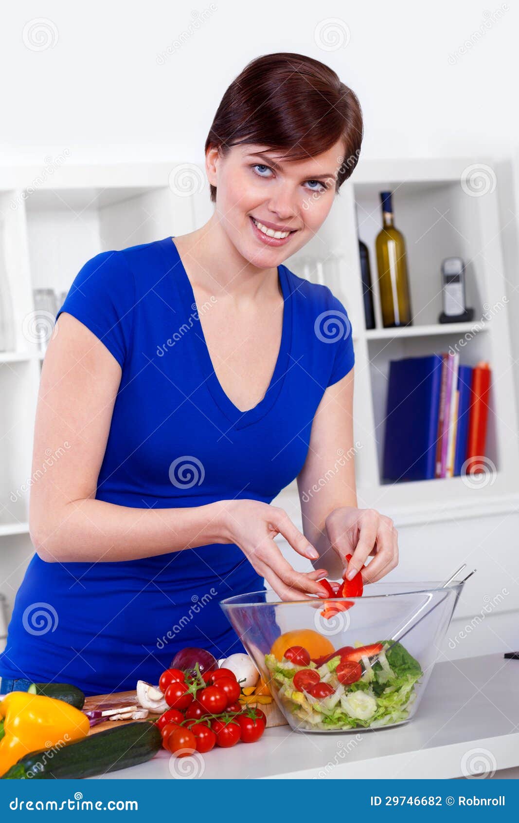 Young Woman Preparing Healthy Salad Stock Photo - Image of fork, food ...