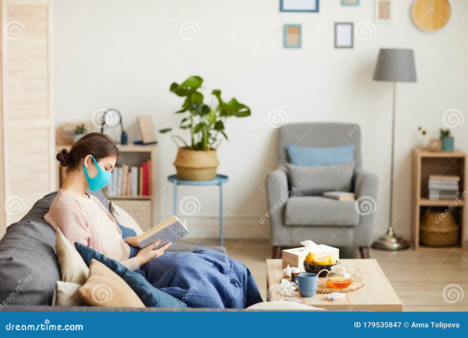 woman sitting on quarantine at home