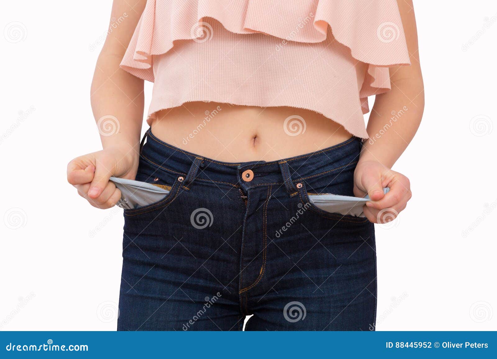 Young Woman Pulling Out Empty Pockets Stock Photo Image of problem