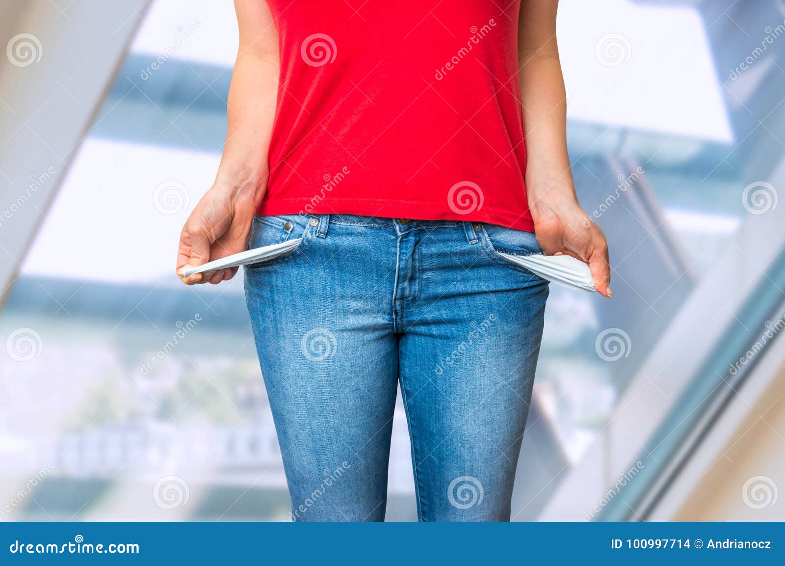 Young Woman Pulling Out Empty Pockets Stock Photo Image of finance