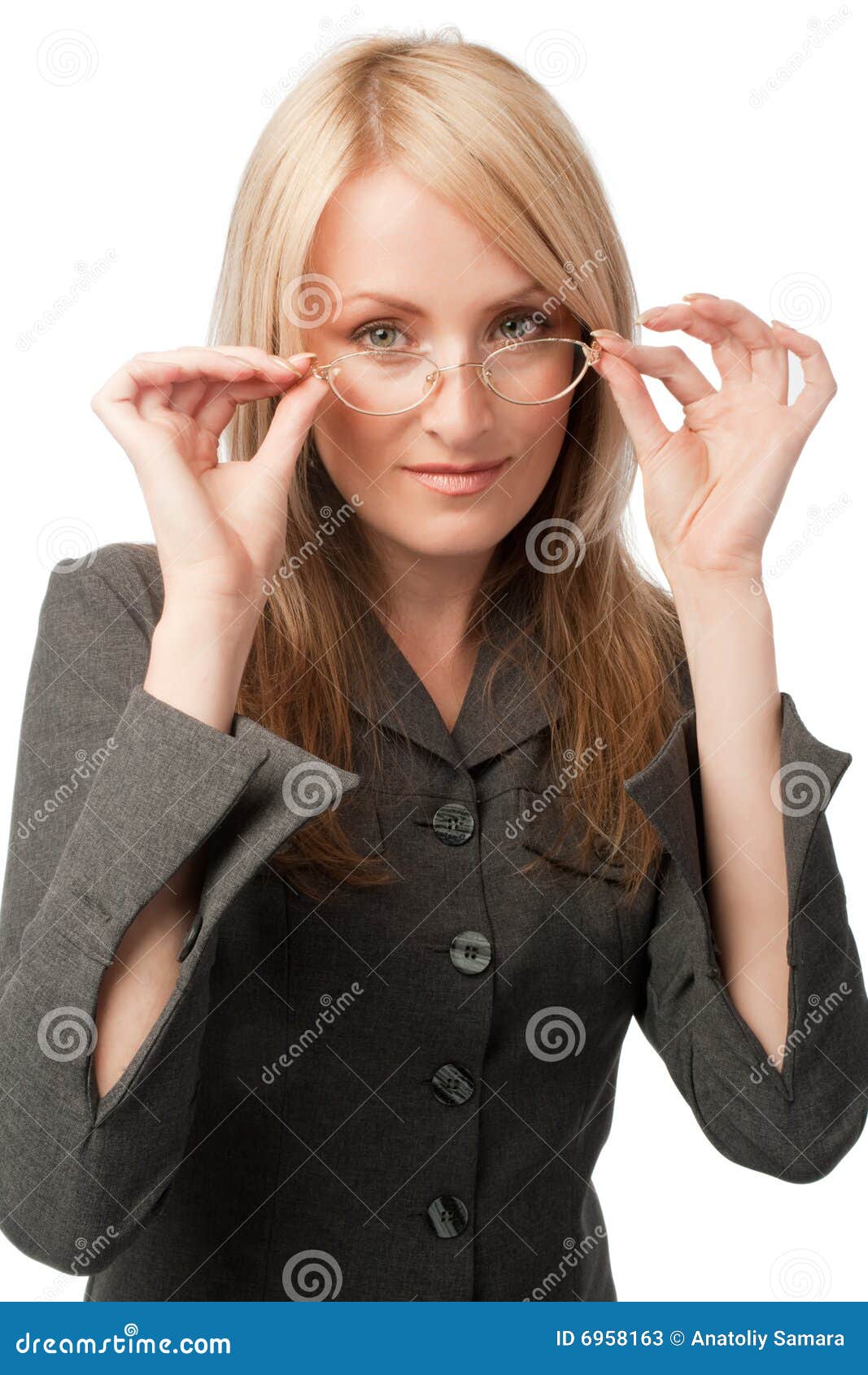 Young Woman Putting on Glasses Stock Image Image of businesspeople