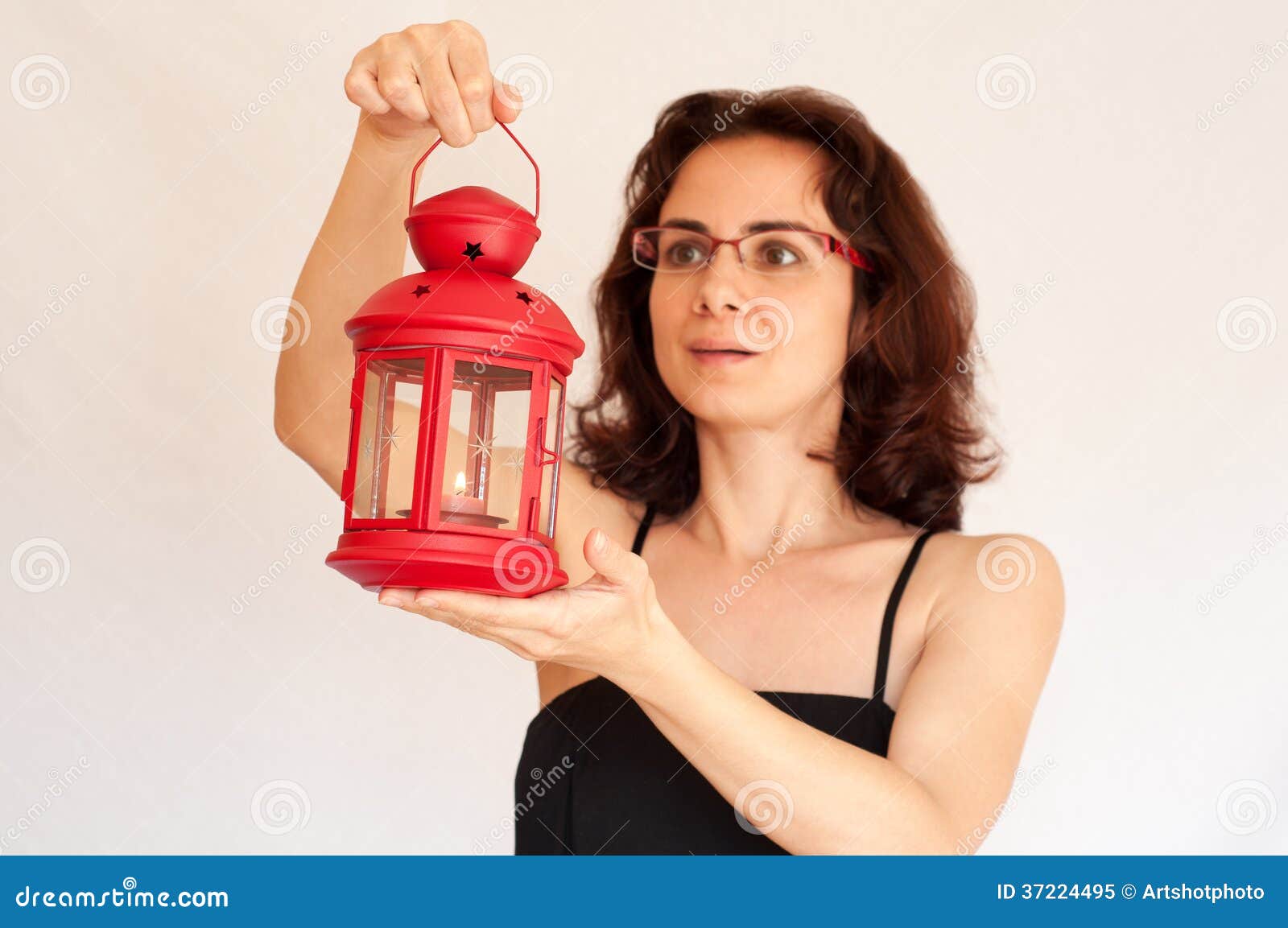 Young Woman with a Red Lantern Stock Image Image of holding, isolated