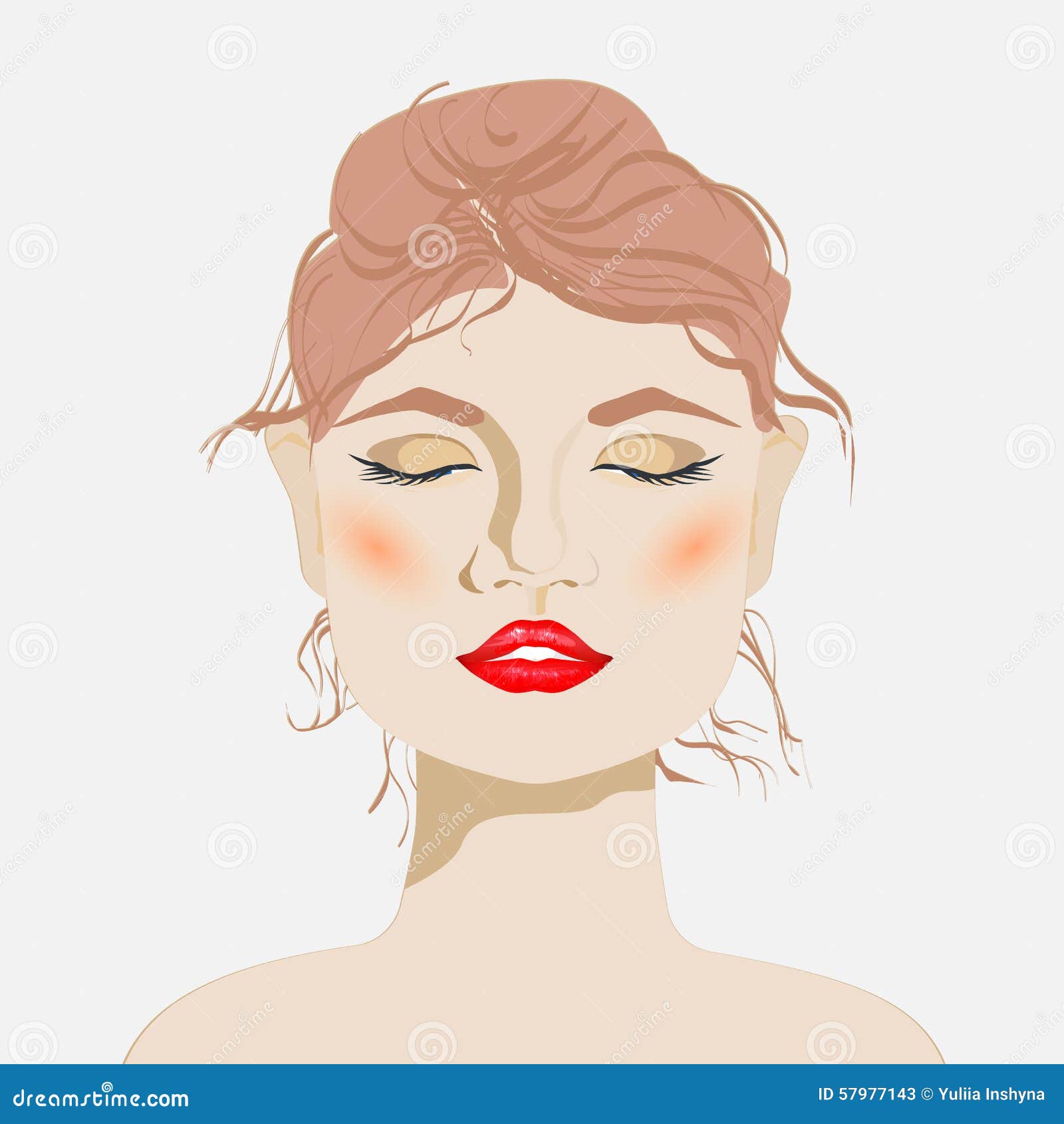Young woman with red lips stock vector. Illustration of drawn - 57977143