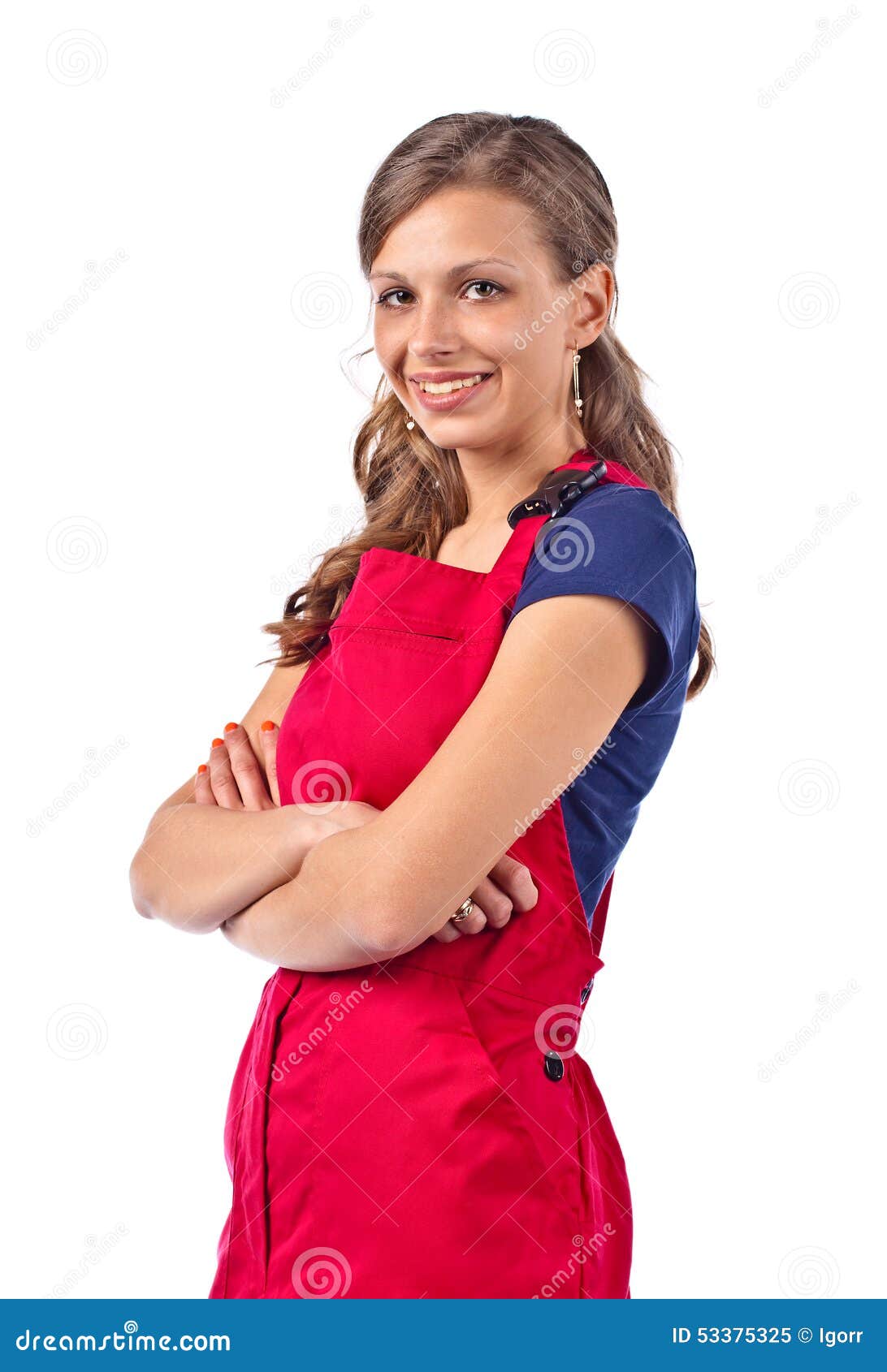 Young Woman in Red Overalls Stock Image Image of labor, female 53375325