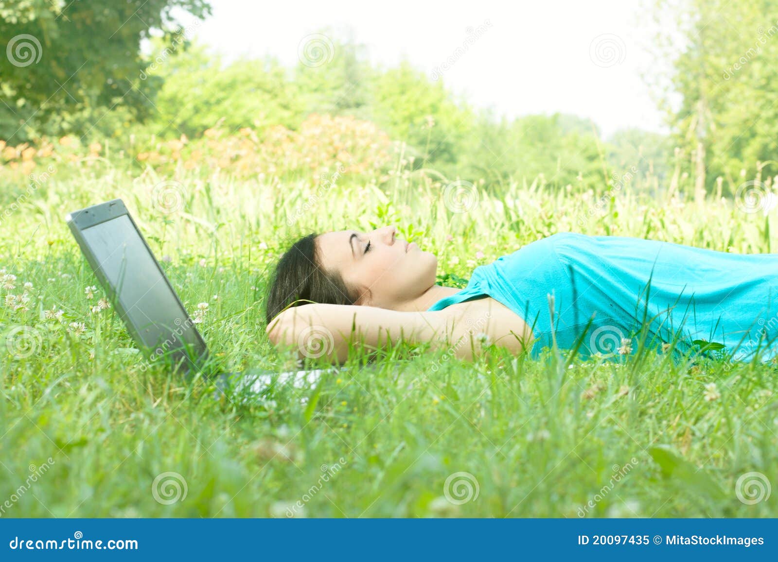 Young Woman Relaxing with Laptop Stock Image Image of lifestyle