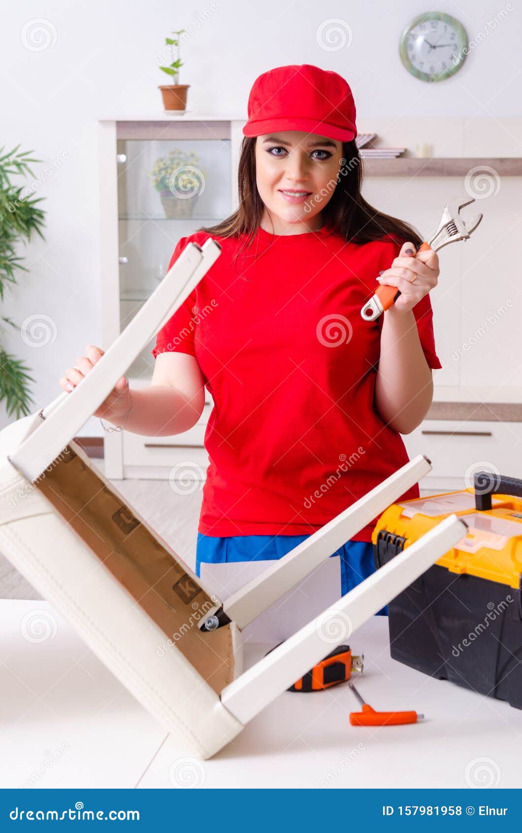Young Woman Repairing Chair at Home Stock Photo - Image of fixing ...