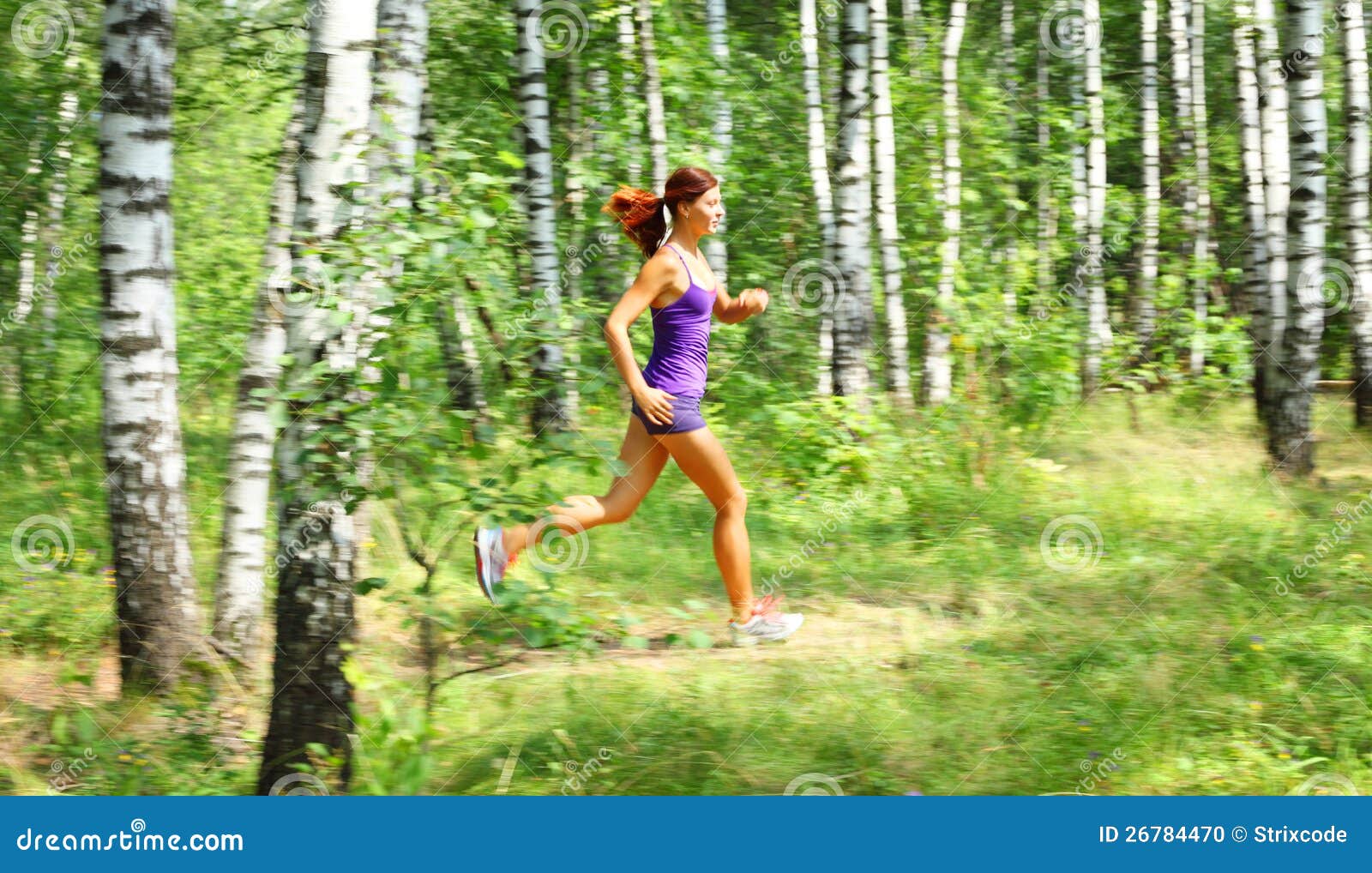 Young Woman Runner in a Green Forest Stock Photo Image of fast
