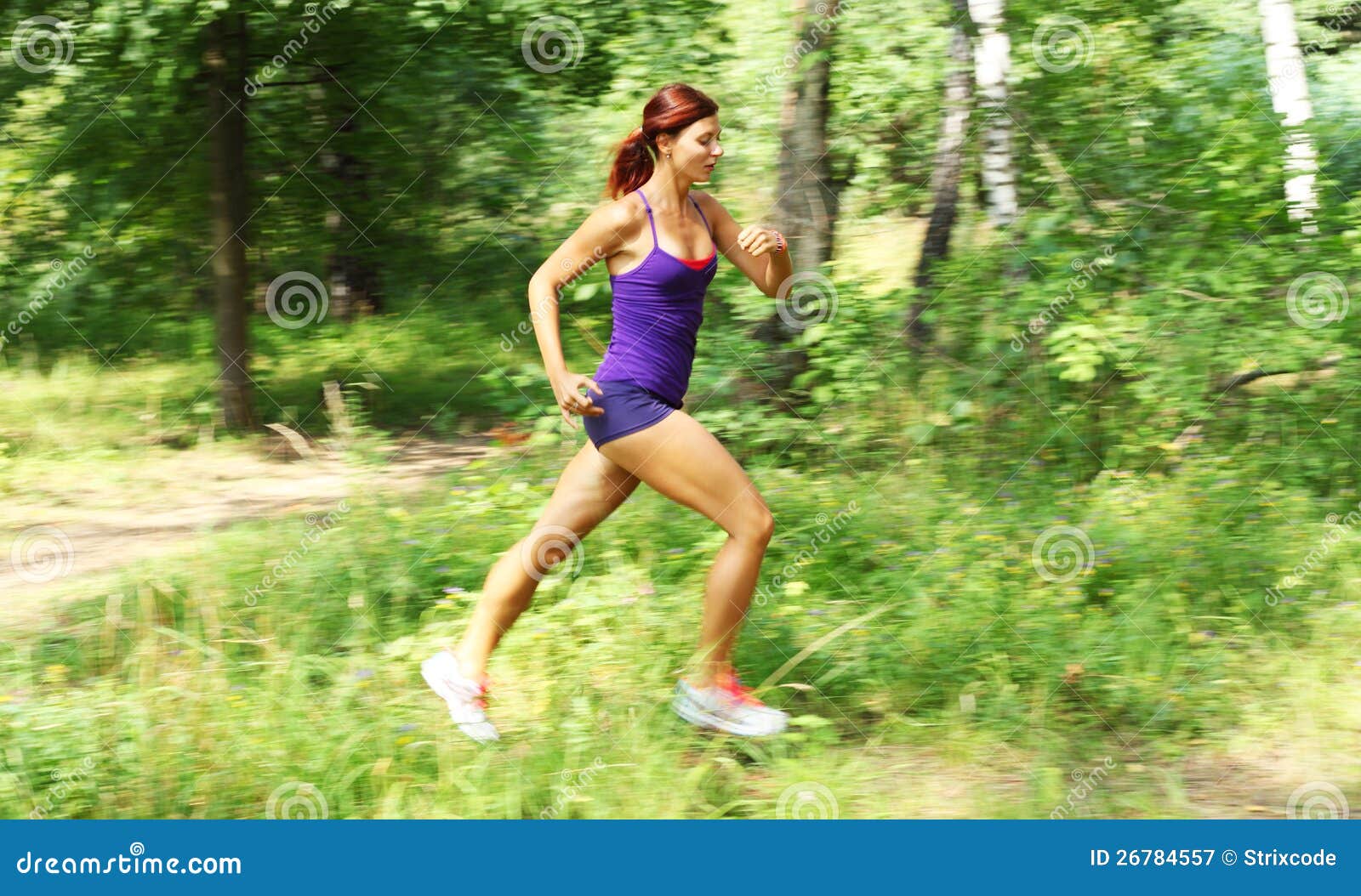 Young Woman Runner in a Green Forest Stock Image Image of forest