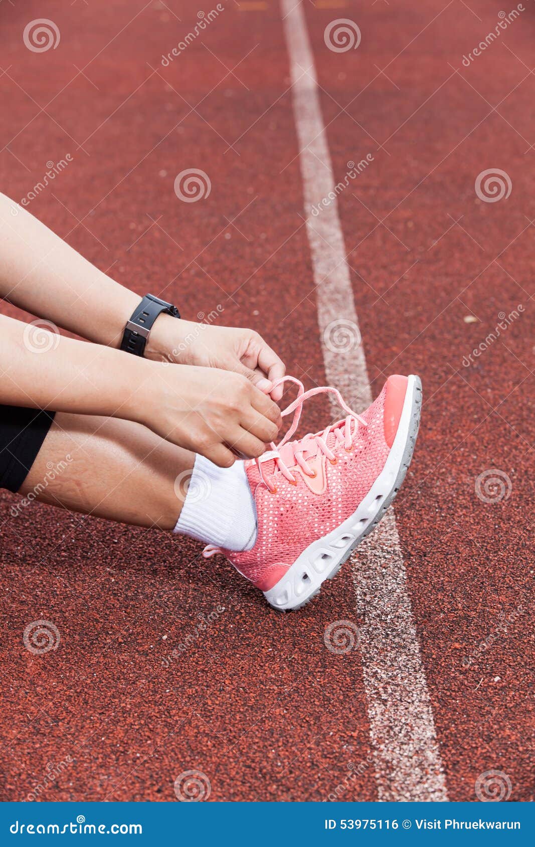 Young Woman Runner Tying Shoelaces Stock Photo Image of asian, health