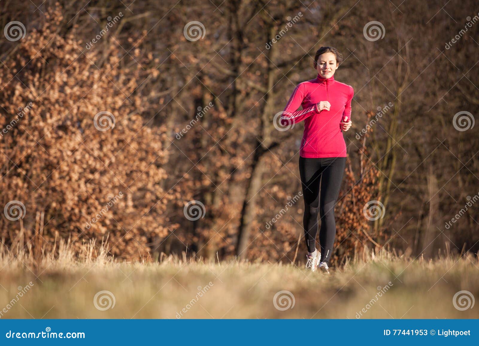 Young Woman Running Outdoors in a City Park Stock Image - Image of city ...