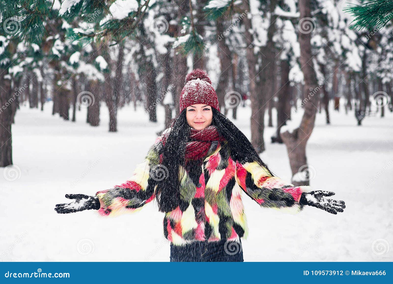 Young Woman Rushes with Snow Stock Photo - Image of close, girl: 109573912