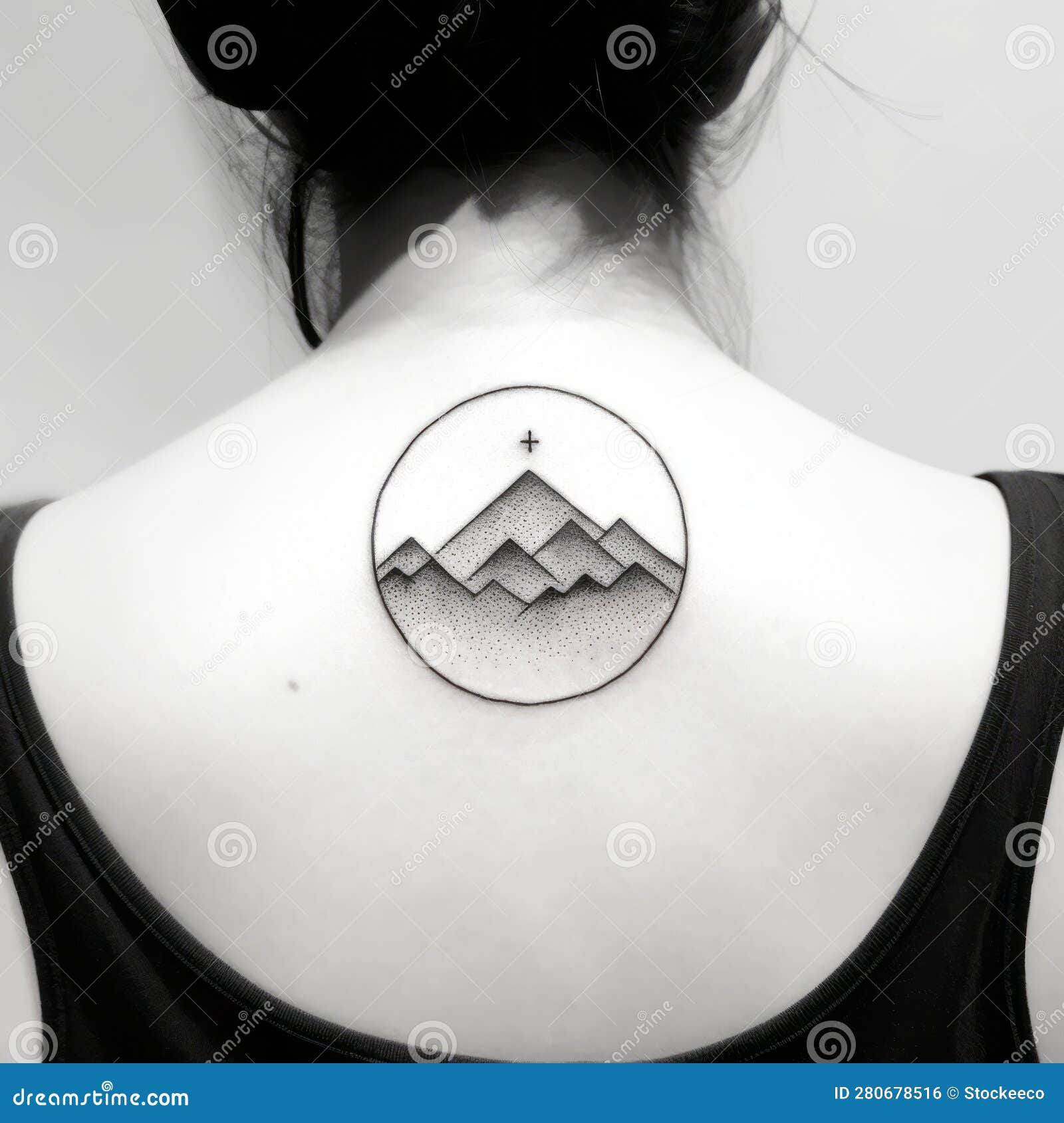 Oriental Minimalism: a Woman with a Mountain Tattoo Stock Illustration -  Illustration of light, pastoral: 287625141