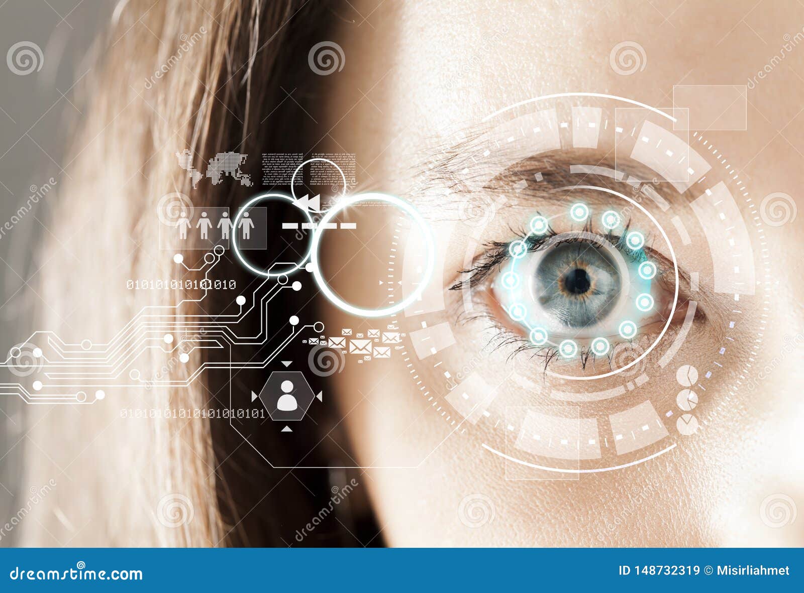 Human Eye and Graphical Interface. Smart Wearable Technology Concept