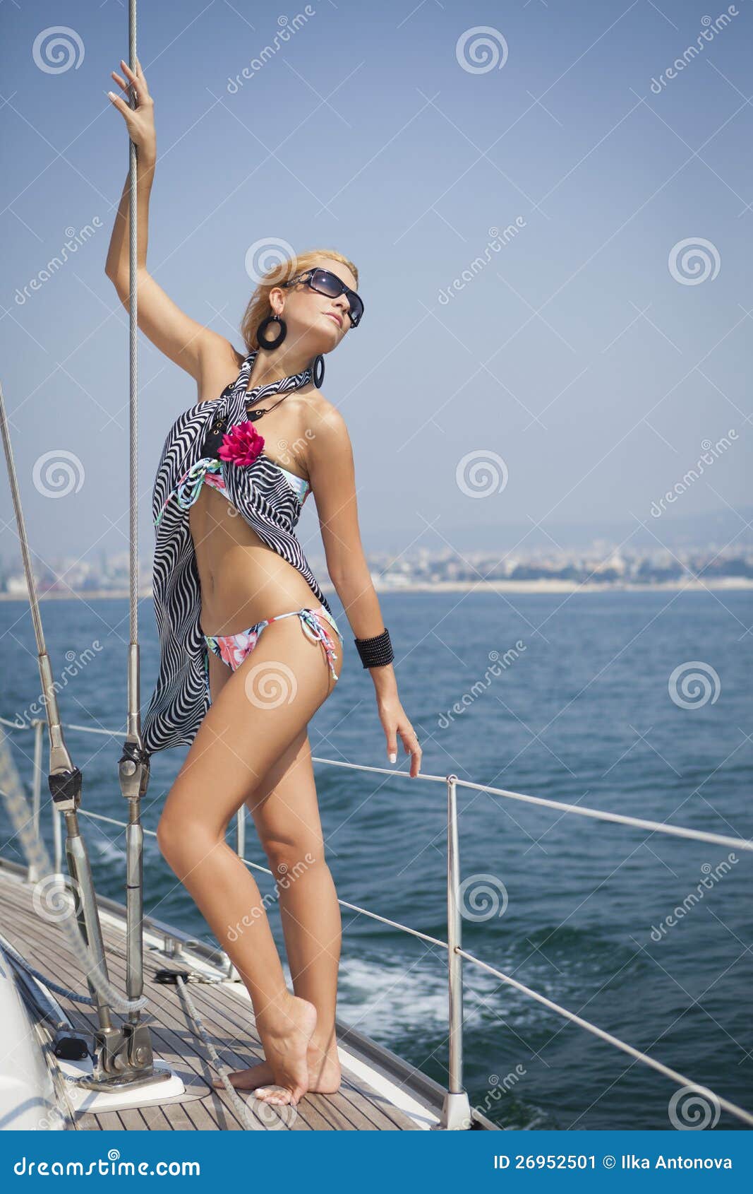 young woman sailing on yacht stock image - image: 26952501