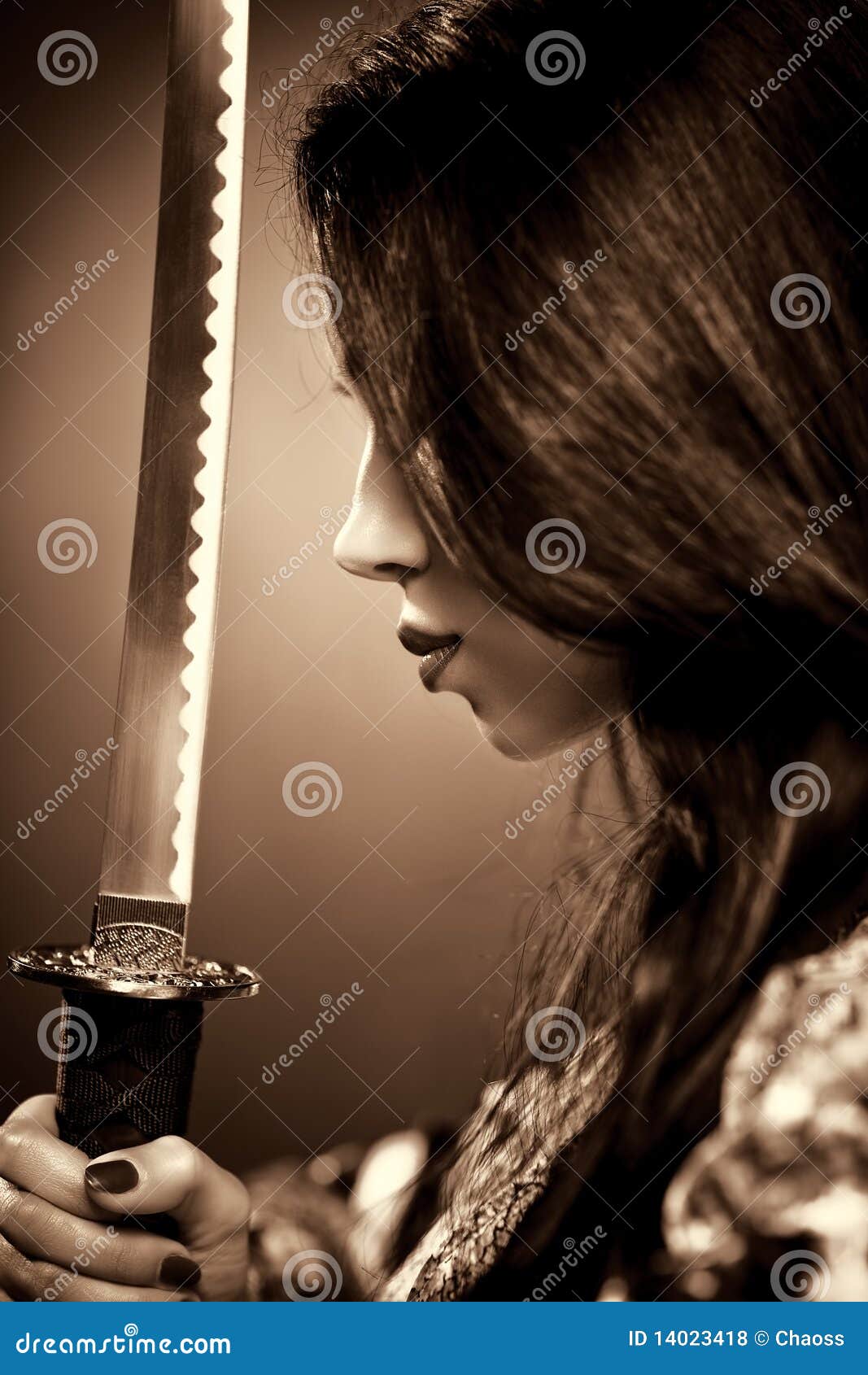 Young Woman With Samurai Sword Royalty Free Stock Photos 