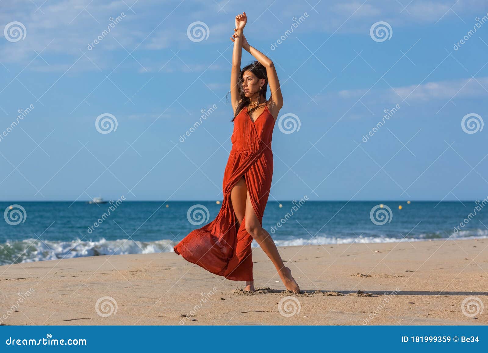 YOUNG WOMAN on the SAND of the BEACH Stock Image - Image of calm, breeze:  181999359