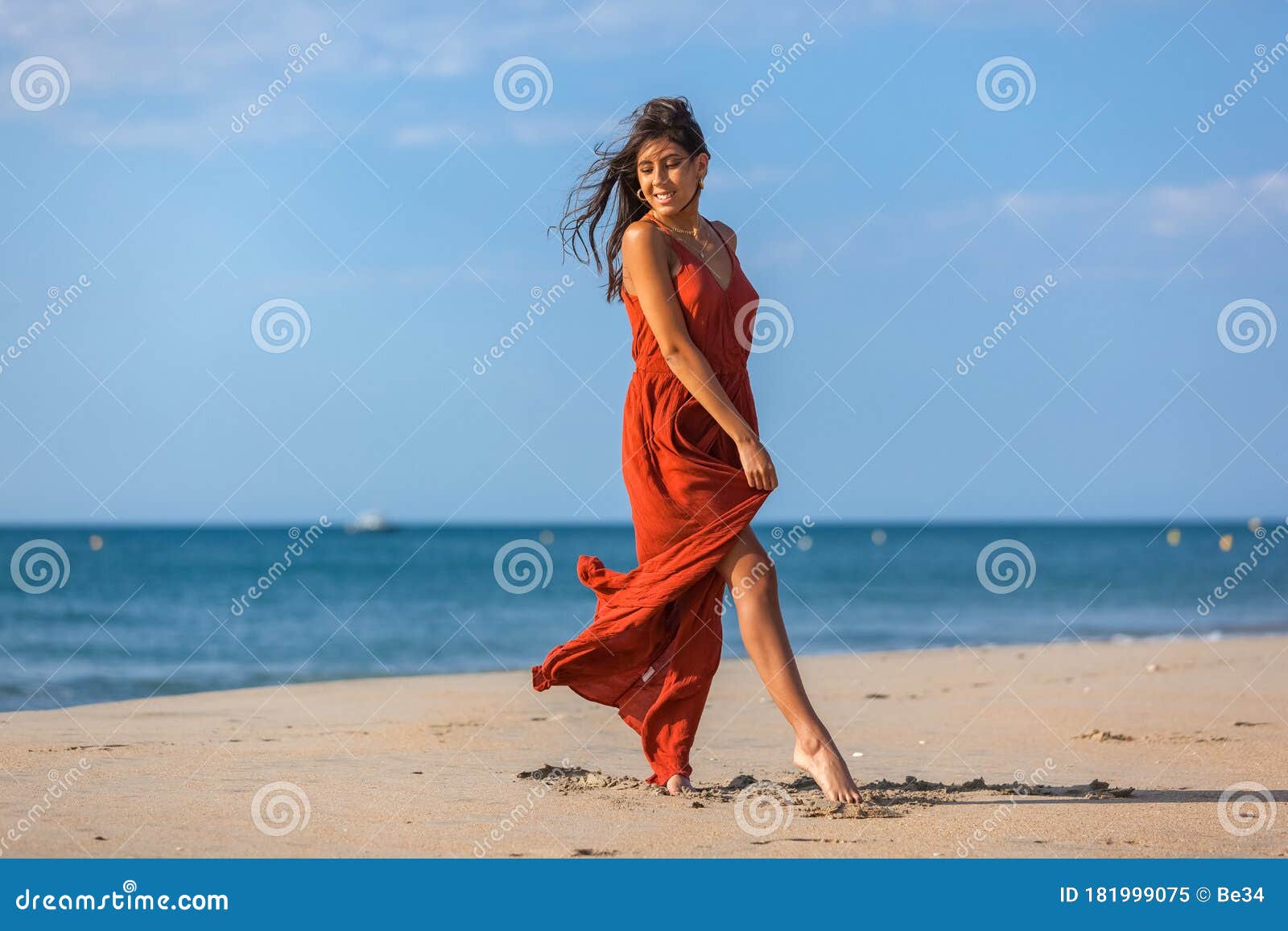 YOUNG WOMAN on the SAND of the BEACH Stock Image - Image of contemplate,  outdoor: 181999075
