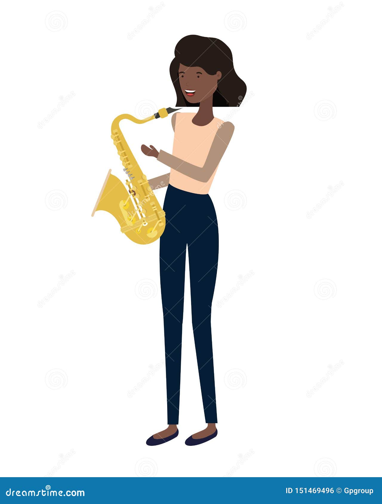 Young Woman with Saxophone Character Stock Vector Illustration of